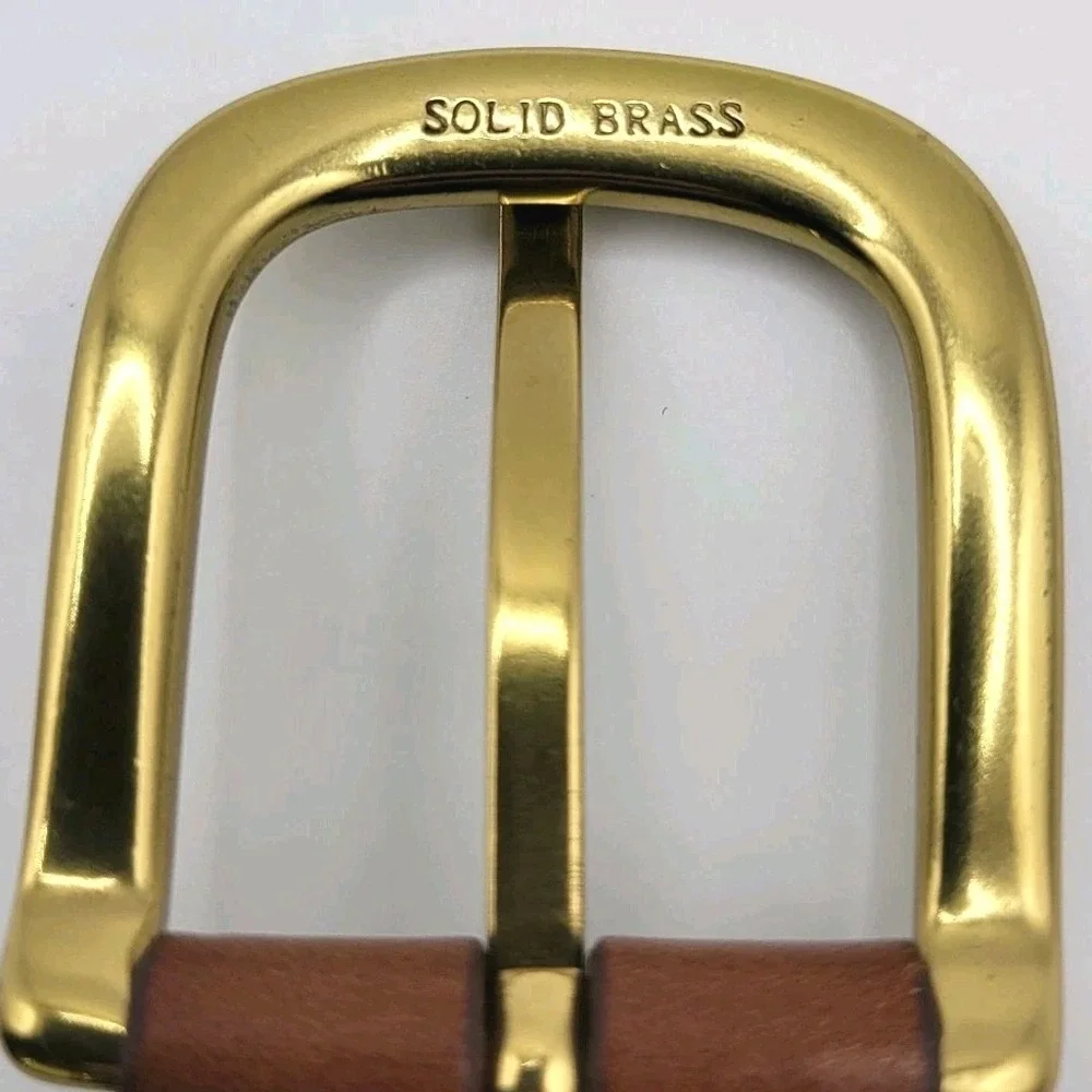 Lands'‎ End Woven Stretch Belt XL Navy Solid Brass Leather Trim Classic